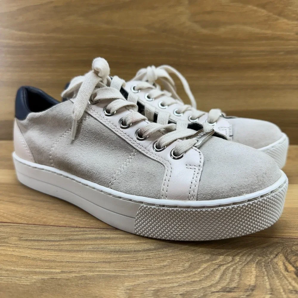 Coach Paddy Sneakers Chunky Low Top Womens 6 Cream Suede Navy Leather Casual